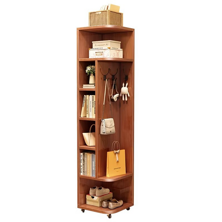 Étagère d’angle rectangulaire en bois d’hévéa, minimaliste et moderne, avec rangement à 7 niveaux pour chambre et salon 