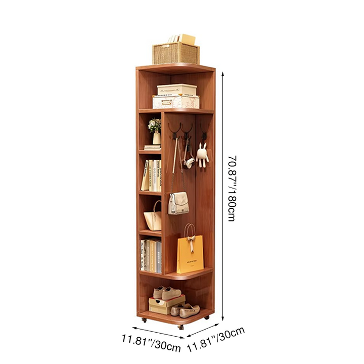 Moderner minimalistischer Eckregal aus Gummibaumholz mit 7-stufigem Stauraum für Schlafzimmer & Wohnzimmer 
