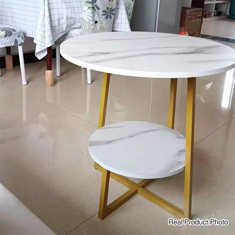 Modern Simplicity Round MDF Iron Base Side Table 2-Tier For Living Room