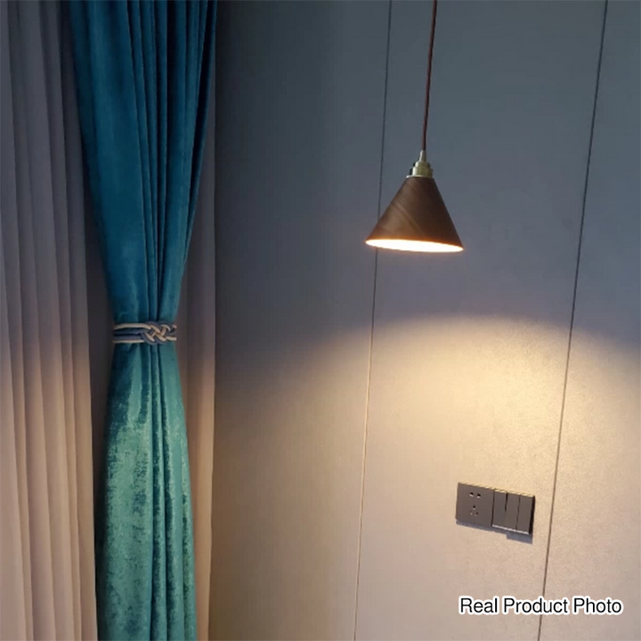 Modern Minimalist Solid Wood Cone Copper 1-Light Pendant Light For Living Room