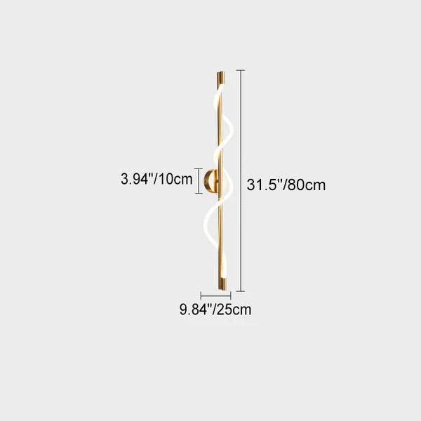 Modern Minimalist Copper-Plated Iron Twist Curve Long Bar Copper LED Wall Sconce Lamp For Living Room