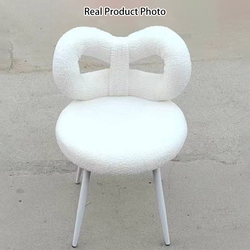 Tabouret de coiffeuse en fer sans dossier avec nœud créatif en laine d&