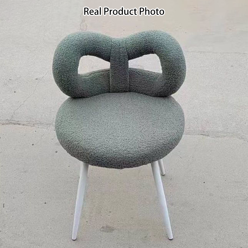 Tabouret de coiffeuse en fer sans dossier avec nœud créatif en laine d&