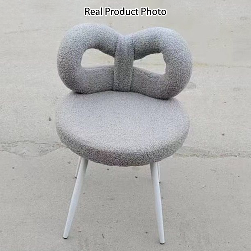 Tabouret de coiffeuse en fer sans dossier avec nœud créatif en laine d&