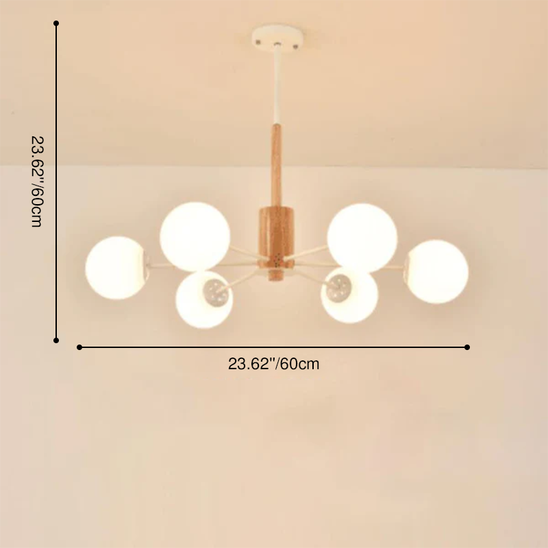 Contemporary Nordic Log Magic Bean Rubberwood Iron Glass 6/8/12/16-Light Chandelier For Living Room &amp; Bedroom