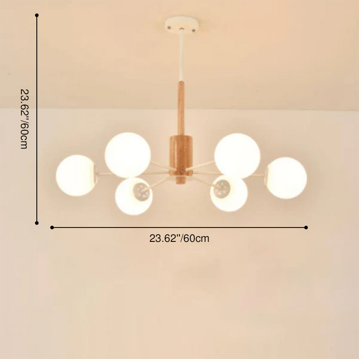 Contemporary Nordic Log Magic Bean Rubberwood Iron Glass 6/8/12/16-Light Chandelier For Living Room &amp; Bedroom