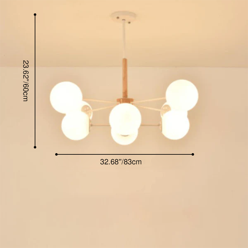 Contemporary Nordic Log Magic Bean Rubberwood Iron Glass 6/8/12/16-Light Chandelier For Living Room &amp; Bedroom