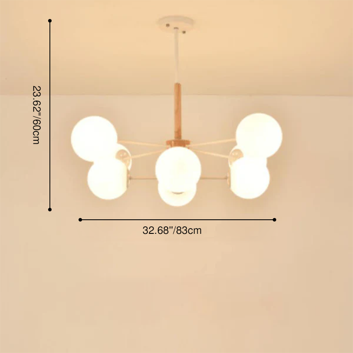 Contemporary Nordic Log Magic Bean Rubberwood Iron Glass 6/8/12/16-Light Chandelier For Living Room &amp; Bedroom