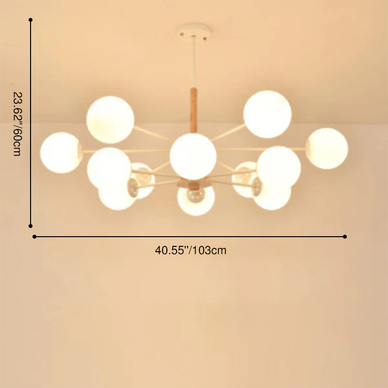 Contemporary Nordic Log Magic Bean Rubberwood Iron Glass 6/8/12/16-Light Chandelier For Living Room &amp; Bedroom