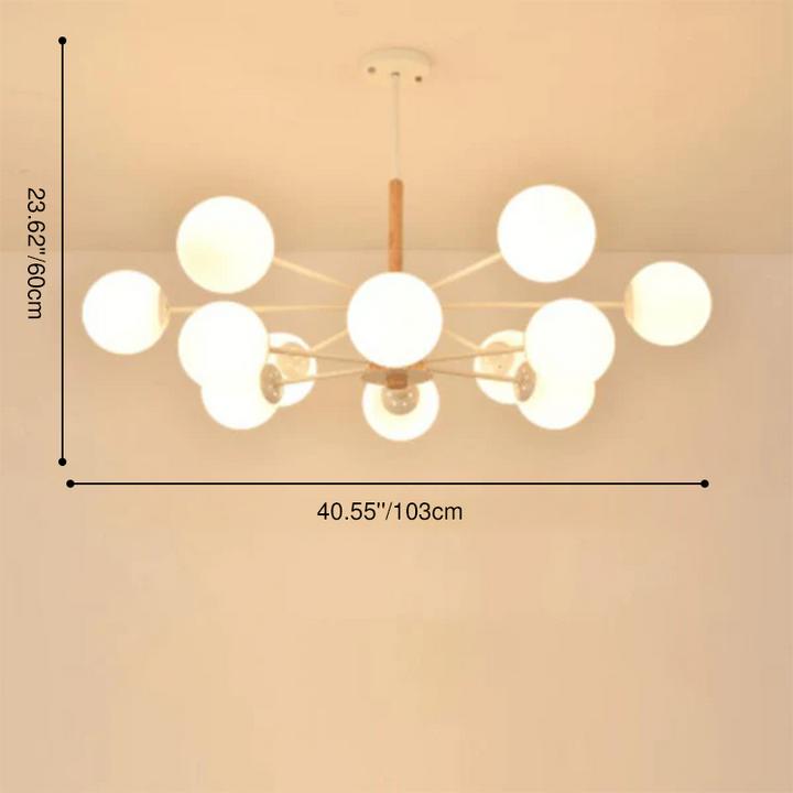 Contemporary Nordic Log Magic Bean Rubberwood Iron Glass 6/8/12/16-Light Chandelier For Living Room &amp; Bedroom