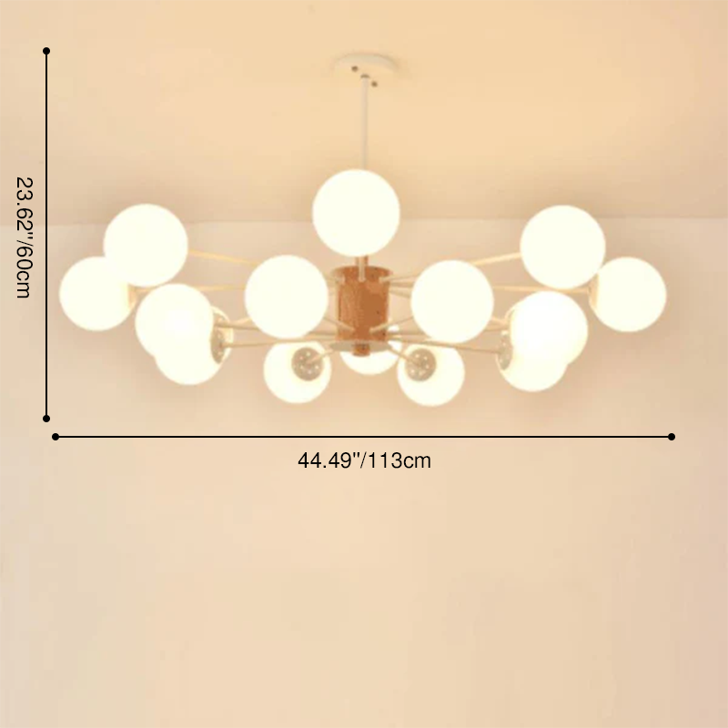 Contemporary Nordic Log Magic Bean Rubberwood Iron Glass 6/8/12/16-Light Chandelier For Living Room &amp; Bedroom