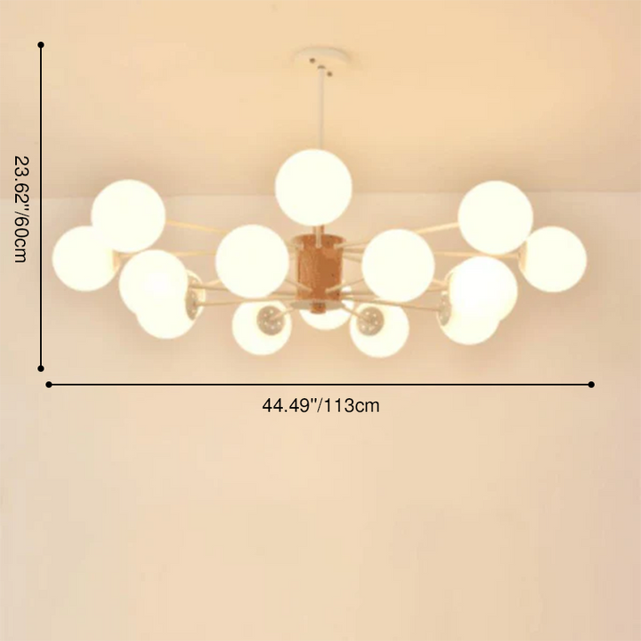Contemporary Nordic Log Magic Bean Rubberwood Iron Glass 6/8/12/16-Light Chandelier For Living Room &amp; Bedroom