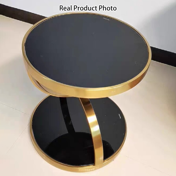 Contemporary Nordic Round Stainless Steel Glass Side Table 2 - Tier For Living Room