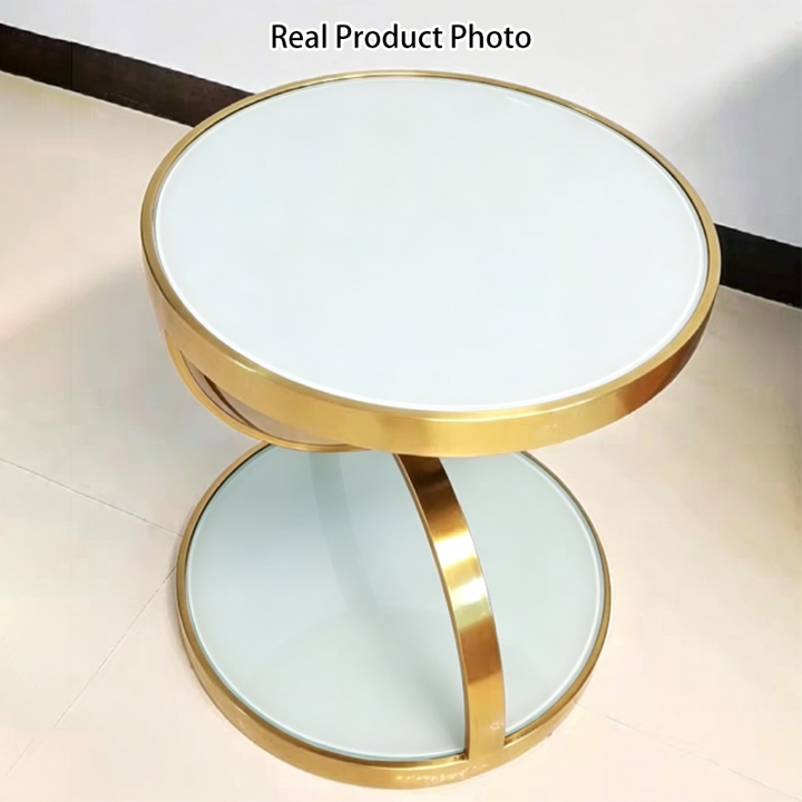 Contemporary Nordic Round Stainless Steel Glass Side Table 2 - Tier For Living Room