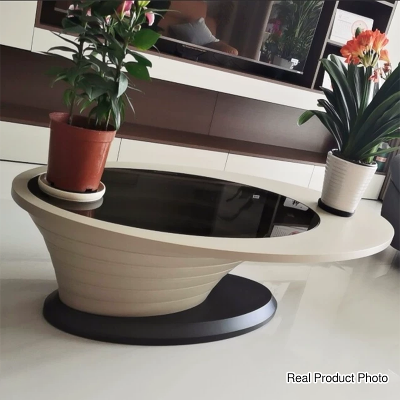 Table basse moderne de luxe ovale en verre avec plateau en fibre de densité pour salon 