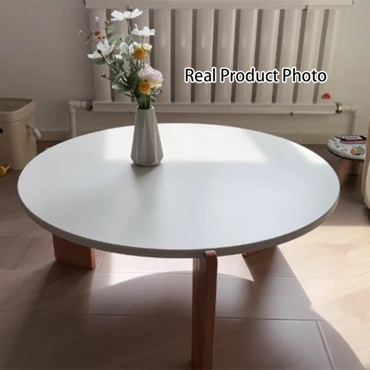 Moderner minimalistischer runder Kaffeetisch aus Faserplatte und Massivholz für das Wohnzimmer 
