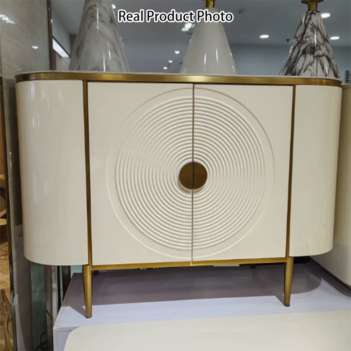 Modern Minimalist Round Rectangular Medium Density Fiberboard Stainless Steel Stone Slab Console Table 1-Cabinet For Entryways