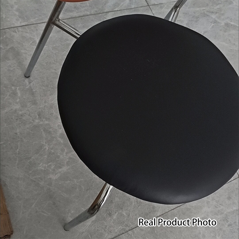 Contemporary Boho Round Curved PU Leather PP Rattan Stainless Steel Dining Chair Backrest Armless For Dining Room