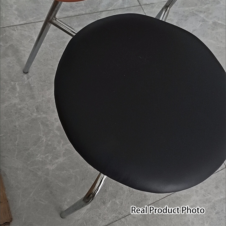Contemporary Boho Round Curved PU Leather PP Rattan Stainless Steel Dining Chair Backrest Armless For Dining Room