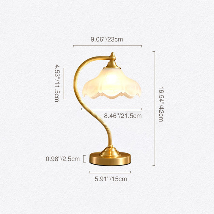 Traditional Vintage Round Copper Glass Petal Shade 1-Light Table Lamp For Bedroom