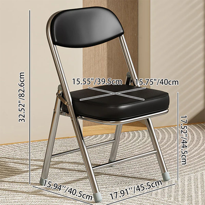Moderna Silla Plegable de Escritorio de Cuero PU Cuadrado Minimalista con Respaldo de Acero al Carbono para Oficina en Casa 