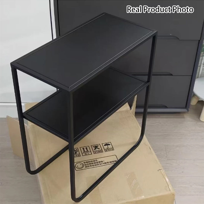 Modern Minimalist Rectangular Iron Stainless Steel End Table 2-Tier For Living Room