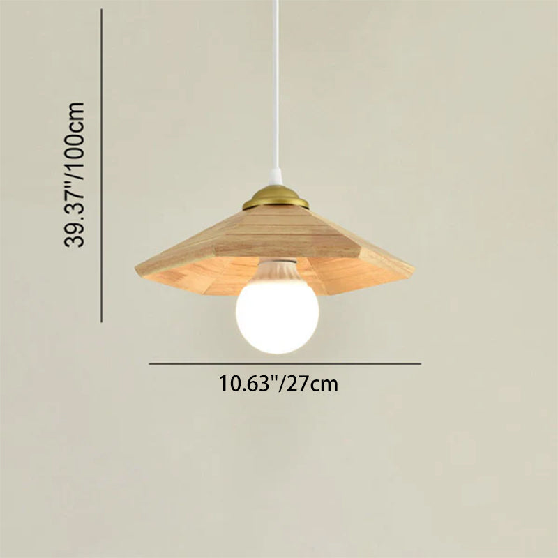 Traditional Japanese Oak Geometric Cone 1-Light Semi Flush Mount Ceiling Light For Living Room