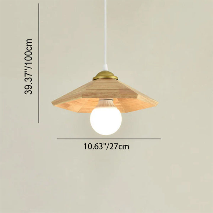 Traditional Japanese Oak Geometric Cone 1-Light Semi Flush Mount Ceiling Light For Living Room