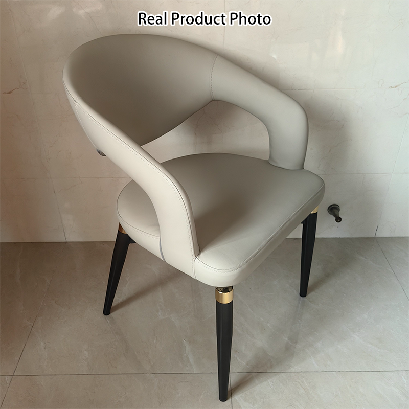 Moderne Schlichtheit gebogener PU-Leder-Carbonstahl-Dining-Stuhl Rückenlehne Armlehne für das Esszimmer 