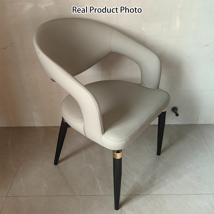 Moderne Schlichtheit gebogener PU-Leder-Carbonstahl-Dining-Stuhl Rückenlehne Armlehne für das Esszimmer 