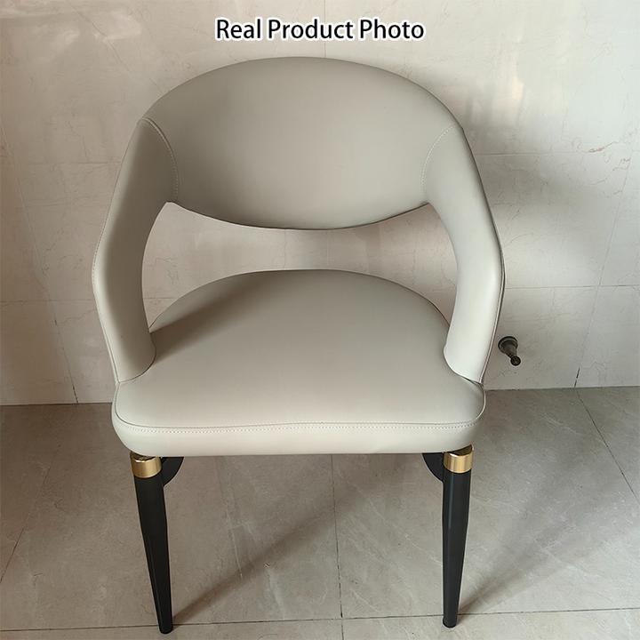 Moderne Schlichtheit gebogener PU-Leder-Carbonstahl-Dining-Stuhl Rückenlehne Armlehne für das Esszimmer 