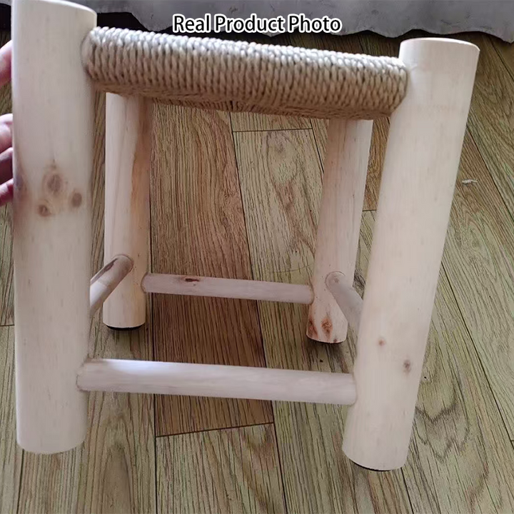 Simplicidad contemporánea taburete bajo de pino tejido con cuerda de papel sin respaldo ni reposabrazos para sala de estar 