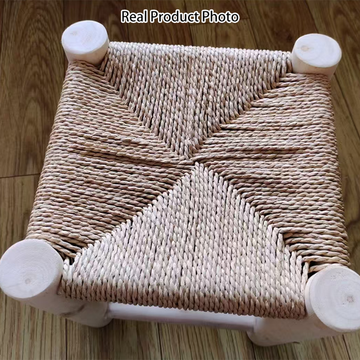 Simplicidad contemporánea taburete bajo de pino tejido con cuerda de papel sin respaldo ni reposabrazos para sala de estar 