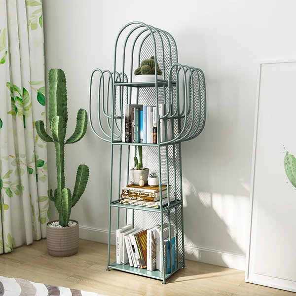 Étagères à livres en fer en forme de cactus, minimalistes modernes, 4 niveaux, artistiques et durables pour salon 