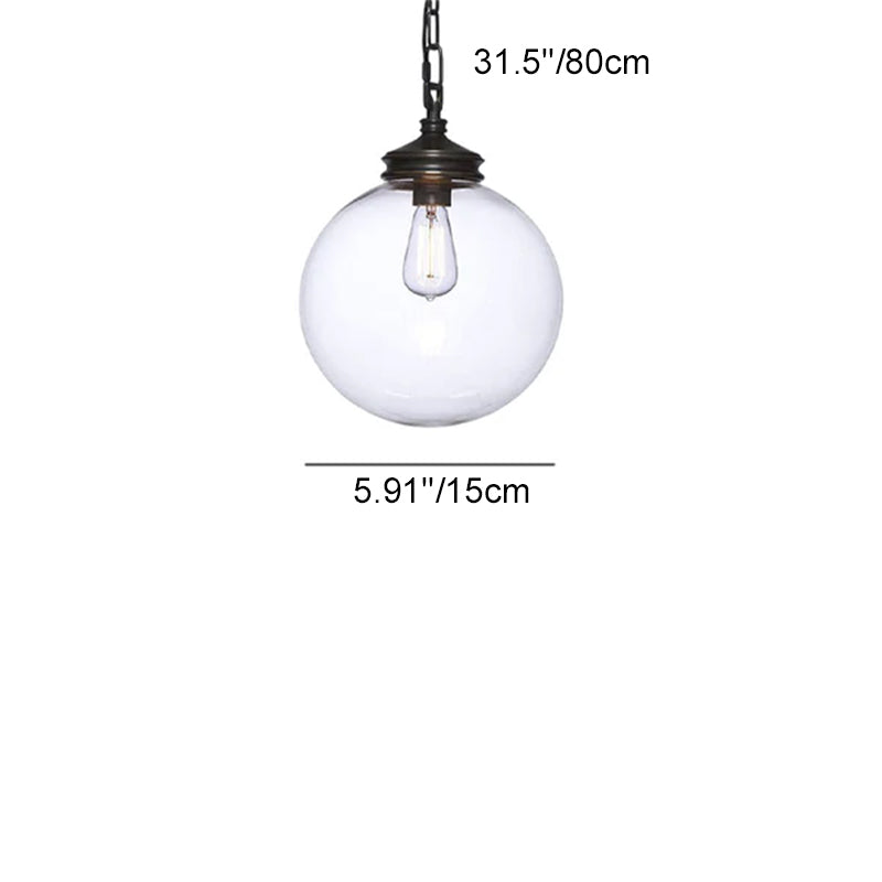 Contemporary Industria Clear Glass Iron Orb 1-Light Pendant Light For Living Room