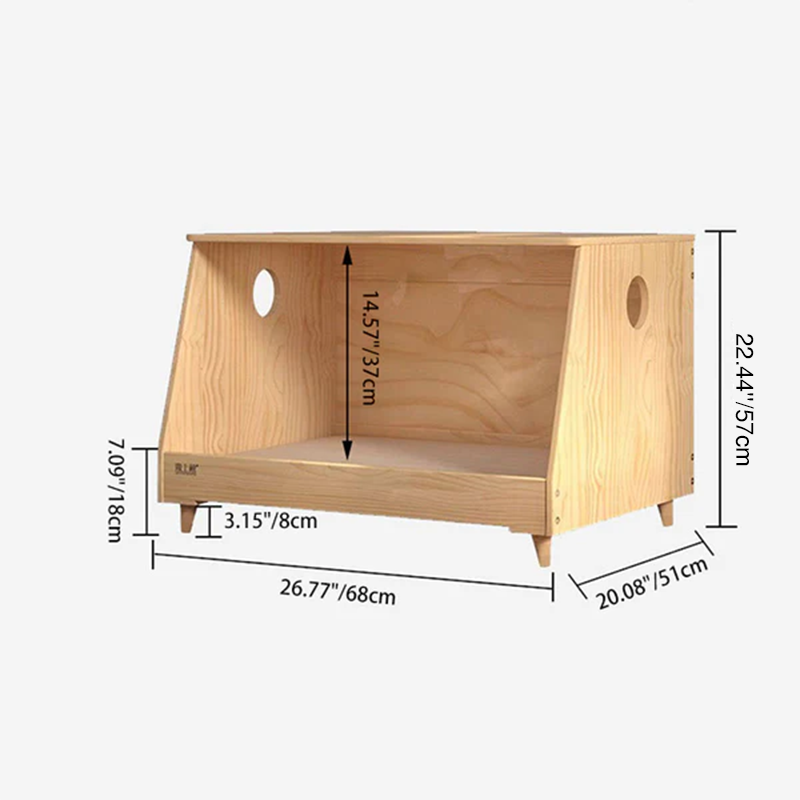 Lit pour chien et chat en tissu coton-lin rectangulaire minimaliste moderne en bois de pin massif pour chambre à coucher 