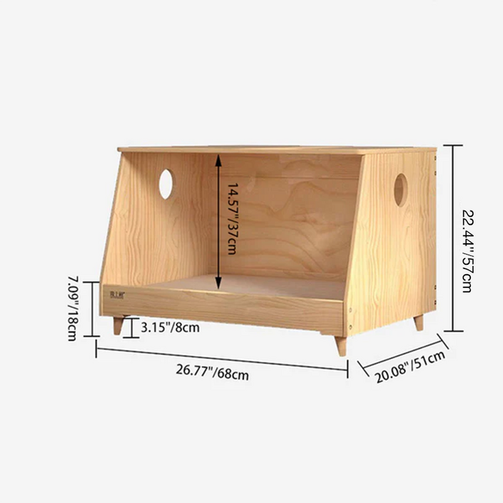 Lit pour chien et chat en tissu coton-lin rectangulaire minimaliste moderne en bois de pin massif pour chambre à coucher 