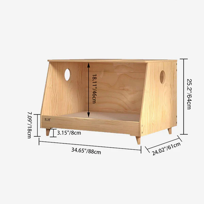 Lit pour chien et chat en tissu coton-lin rectangulaire minimaliste moderne en bois de pin massif pour chambre à coucher 