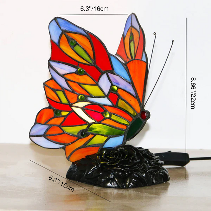Traditionelle Tiffany-Glas-Harz-Schmetterlingsform Nachtlicht 1-flammige Tischlampe für Schlafzimmer &amp; Wohnzimmer 