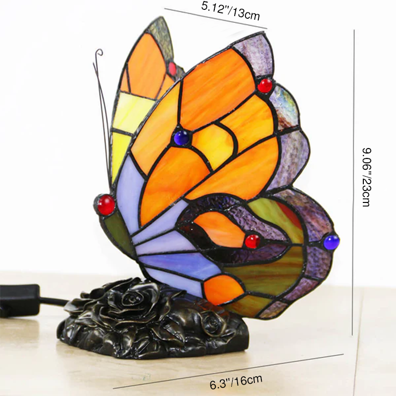 Traditionelle Tiffany-Glas-Harz-Schmetterlingsform Nachtlicht 1-flammige Tischlampe für Schlafzimmer &amp; Wohnzimmer 