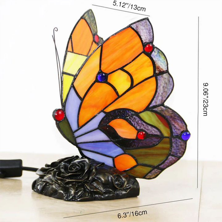 Traditionelle Tiffany-Glas-Harz-Schmetterlingsform Nachtlicht 1-flammige Tischlampe für Schlafzimmer &amp; Wohnzimmer 
