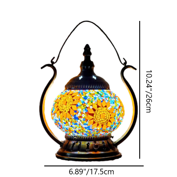 Lámpara de mesa LED portátil redonda de vidrio teñido vintage tradicional con maceta, recargable por USB, para dormitorio 