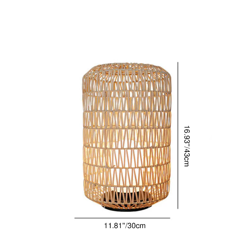 Lámpara de pie para jardín exterior de 1 luz, impermeable, con columna de ratán de plástico de estilo japonés tradicional 