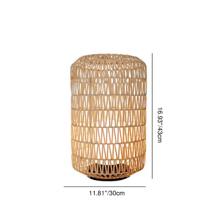 Lámpara de pie para jardín exterior de 1 luz, impermeable, con columna de ratán de plástico de estilo japonés tradicional 
