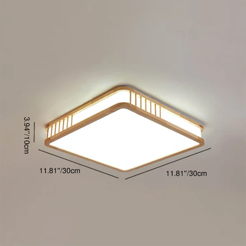 Modern Minimalist Solid Wood Acrylic Square LED Flush Mount Ceiling Light For Living Room