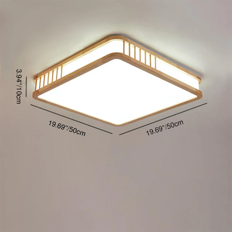 Modern Minimalist Solid Wood Acrylic Square LED Flush Mount Ceiling Light For Living Room