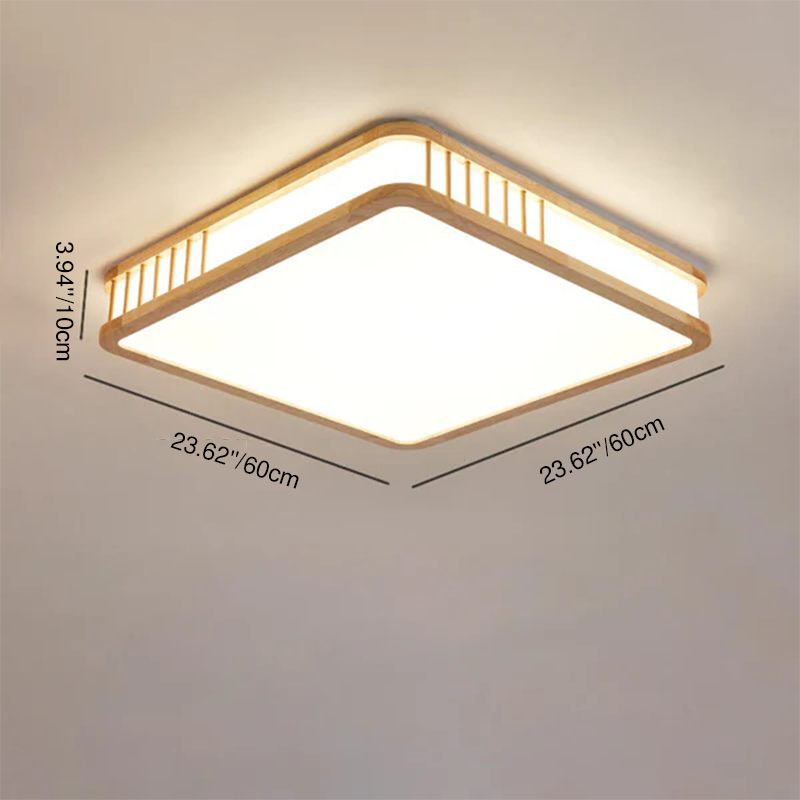 Modern Minimalist Solid Wood Acrylic Square LED Flush Mount Ceiling Light For Living Room