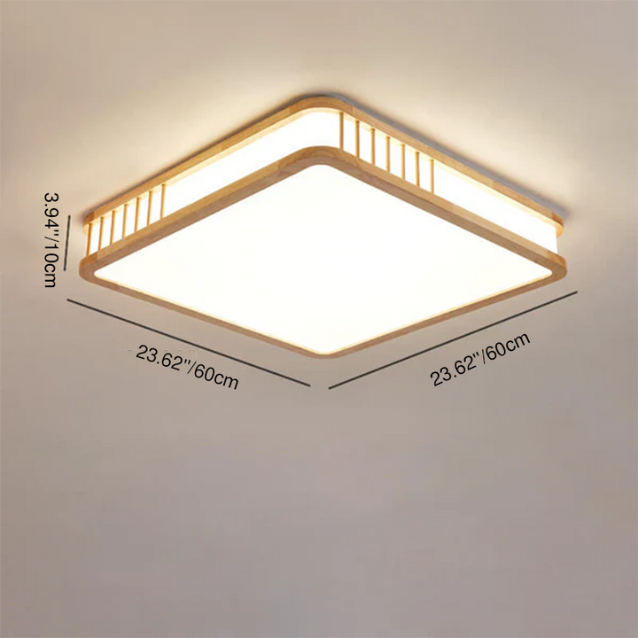 Modern Minimalist Solid Wood Acrylic Square LED Flush Mount Ceiling Light For Living Room