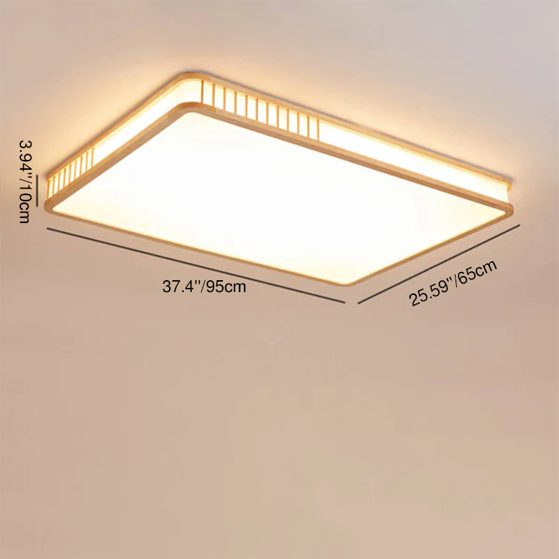 Modern Minimalist Solid Wood Acrylic Square LED Flush Mount Ceiling Light For Living Room