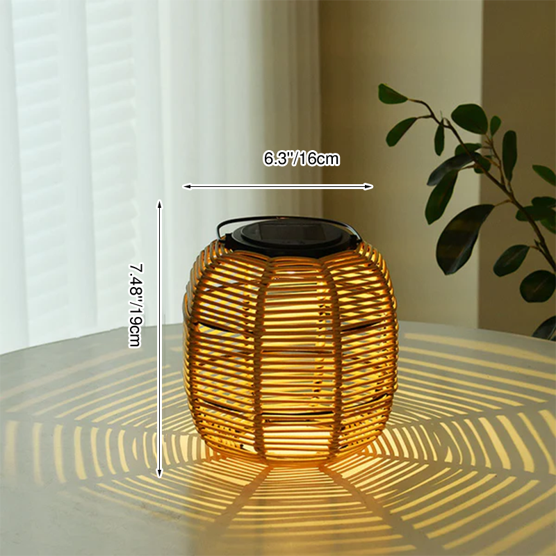 Lampe de table de jardin à LED étanche avec cylindre de tissage en rotin extérieur solaire 